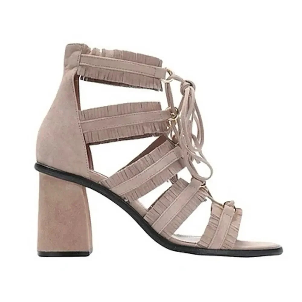 BCBGMAXAZRIA Gladiator Sandals Lace Up Tassel Suede Heels US 6.5 / Euro 36.5 New